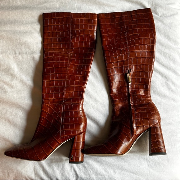 🦋 San Edelman Croc Embossed Heel Boots - Picture 3 of 7